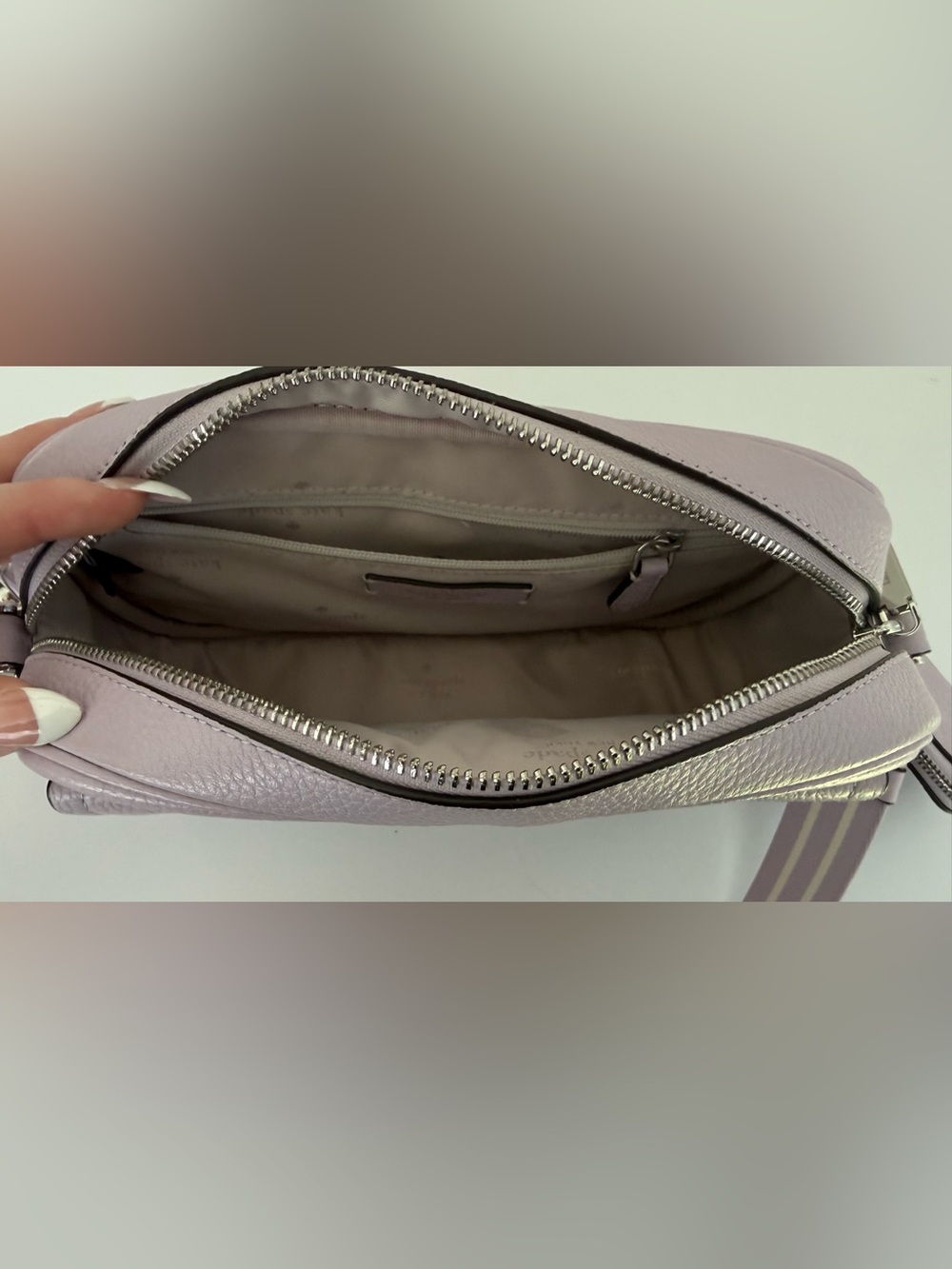kate Spade Lavender Leather Crossbody with Striped Strap - Picture 5 of 5